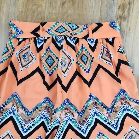 🍑Takara Peach & Multicolored Chevron Print Palazzo Pants Small - Picture 5 of 10
